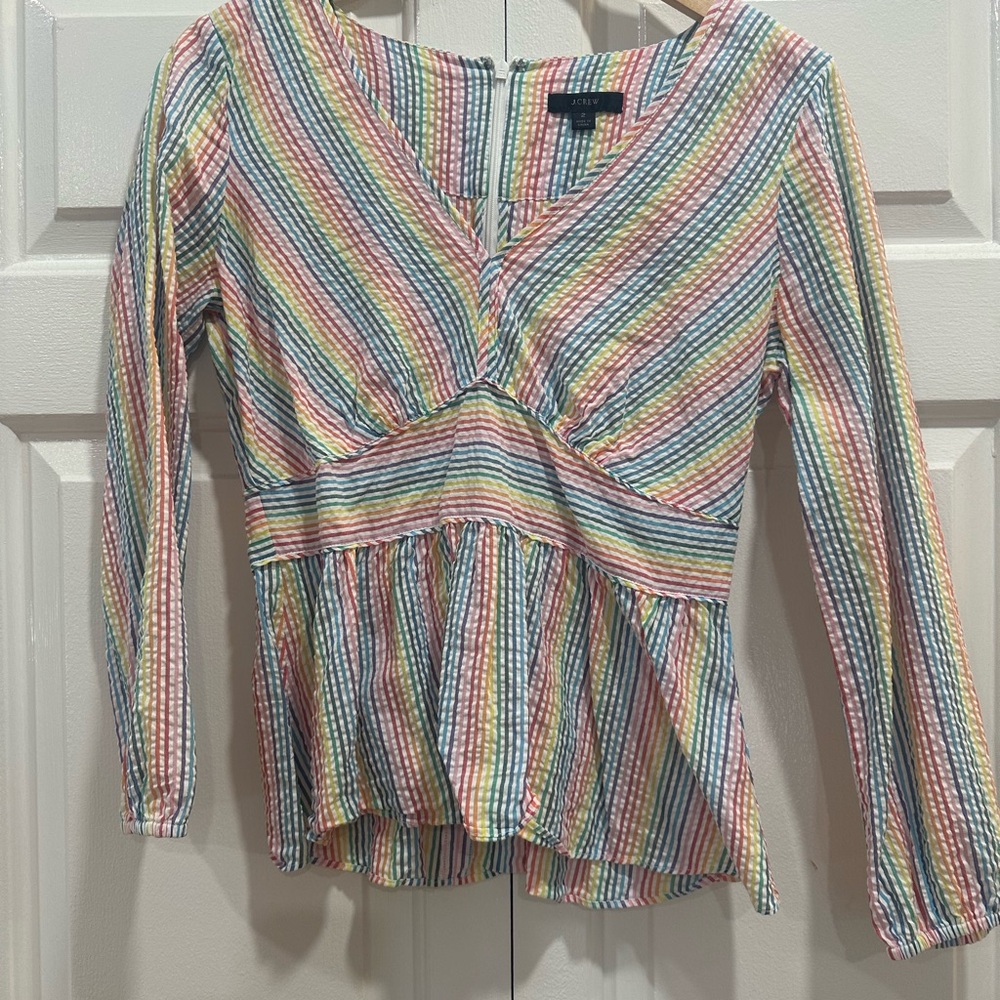 J. Crew Multicolor Striped V-Neck Blouse
